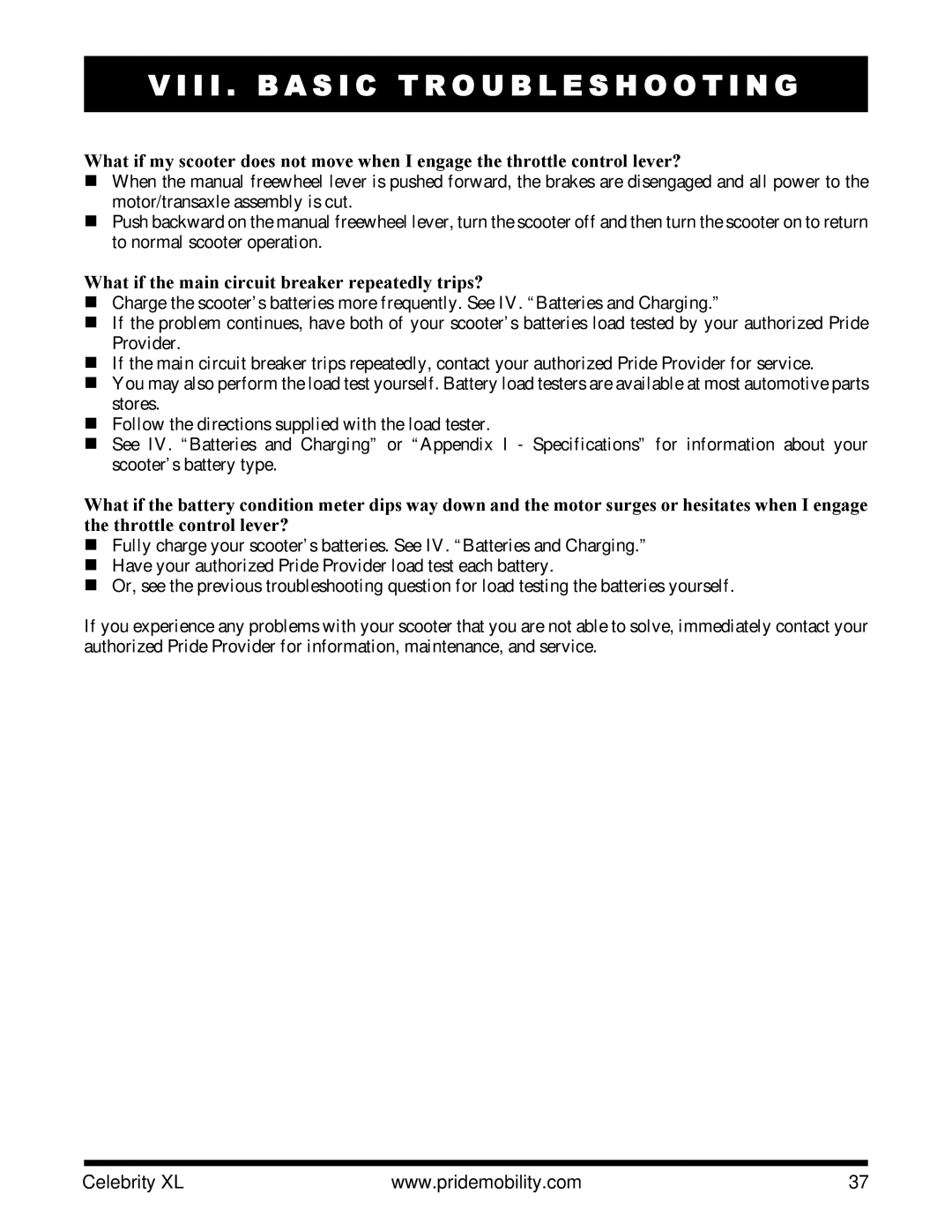 Pride Mobility INFMANU3267 manual What if the main circuit breaker repeatedly trips? 