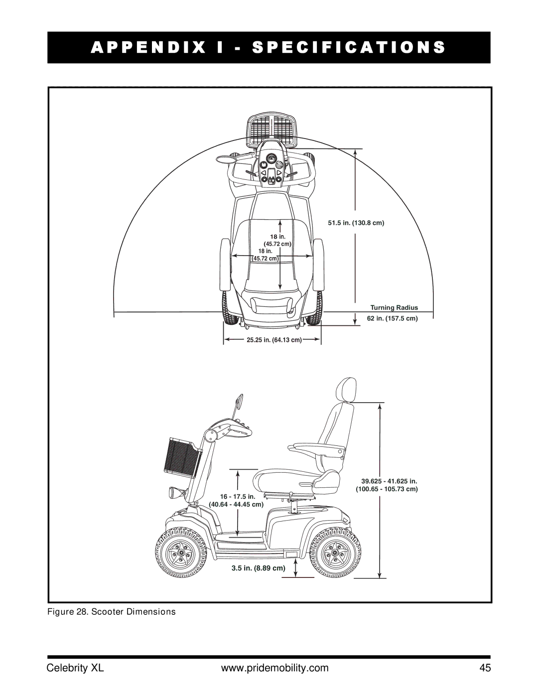 Pride Mobility INFMANU3267 manual P E N D I X I Specification S 