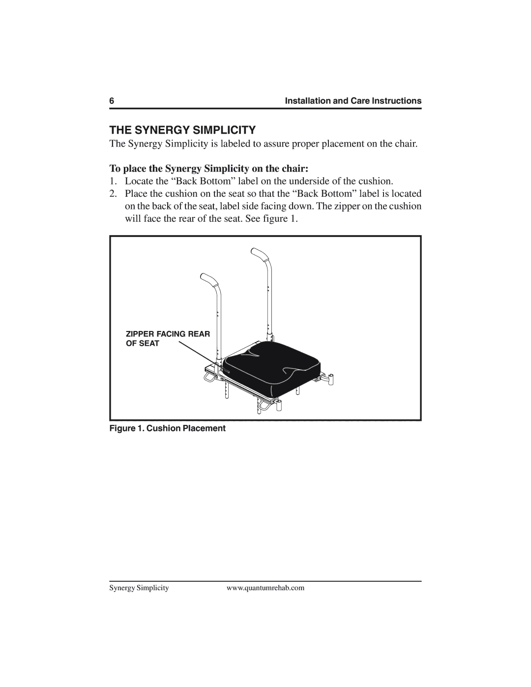 Pride Mobility INFMANU3281 manual To place the Synergy Simplicity on the chair 