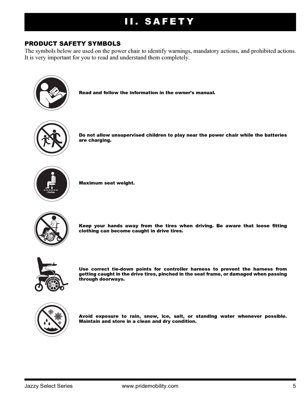 Pride Mobility INFMANU3351 manual S a F E T Y, Product Safety Symbols 