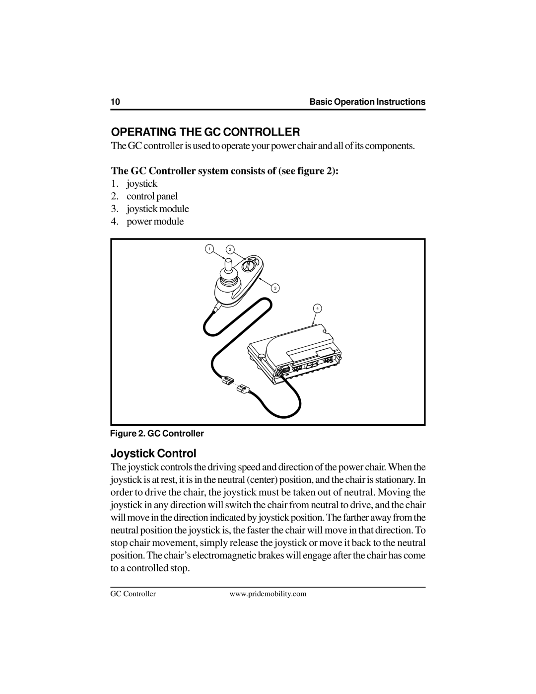 Pride Mobility INFMANU3355 manual Operating the GC Controller, Joystick Control 