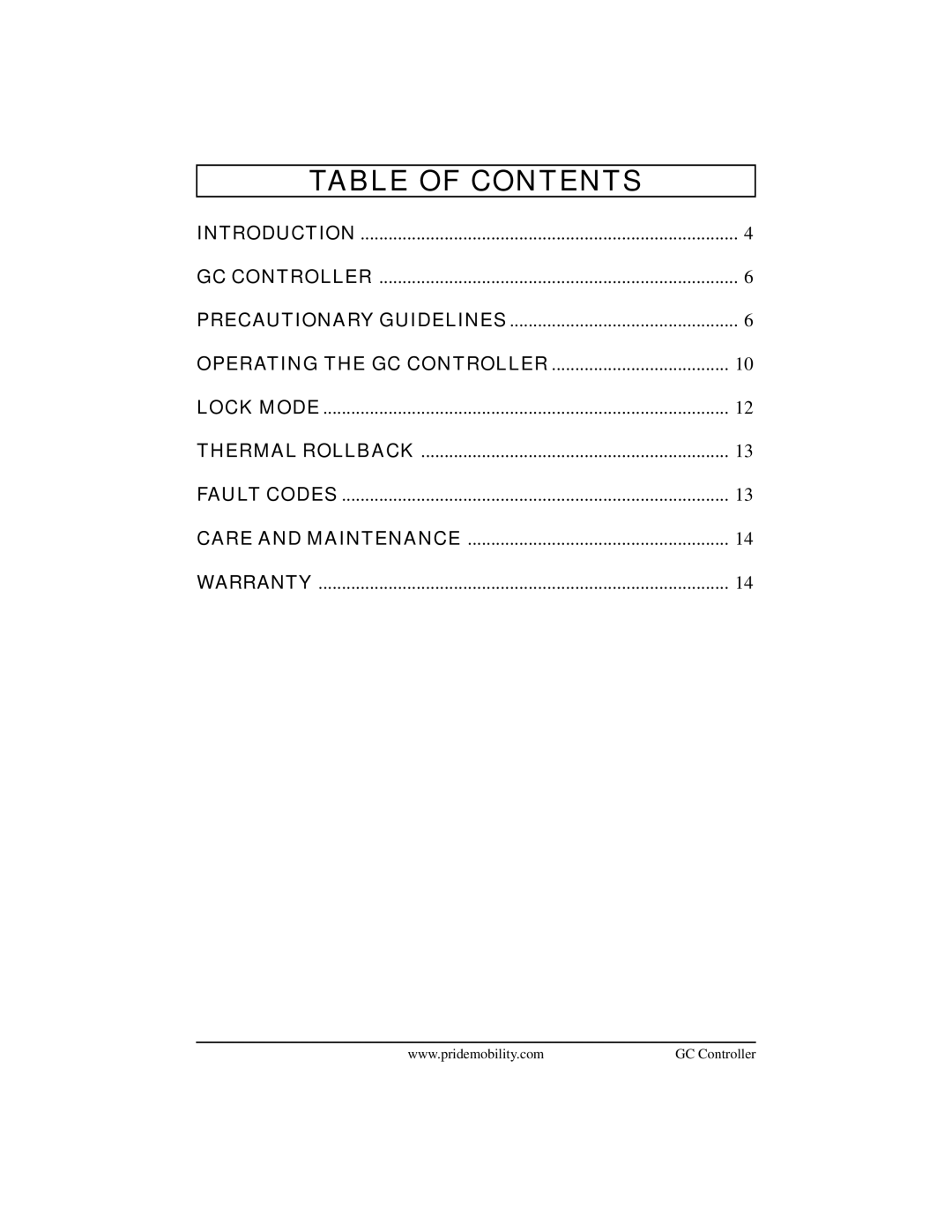 Pride Mobility INFMANU3355 manual Table of Contents 