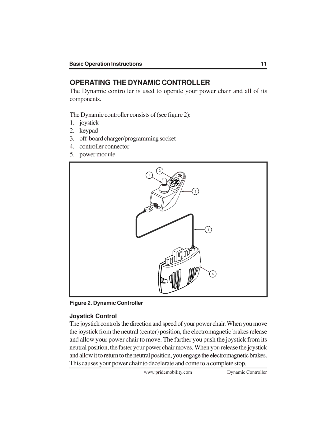 Pride Mobility INFMANU3676 manual Operating the Dynamic Controller, Joystick Control 