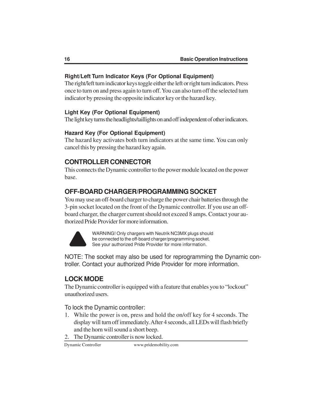 Pride Mobility INFMANU3676 manual Controller Connector, OFF-BOARD CHARGER/PROGRAMMING Socket, Lock Mode 