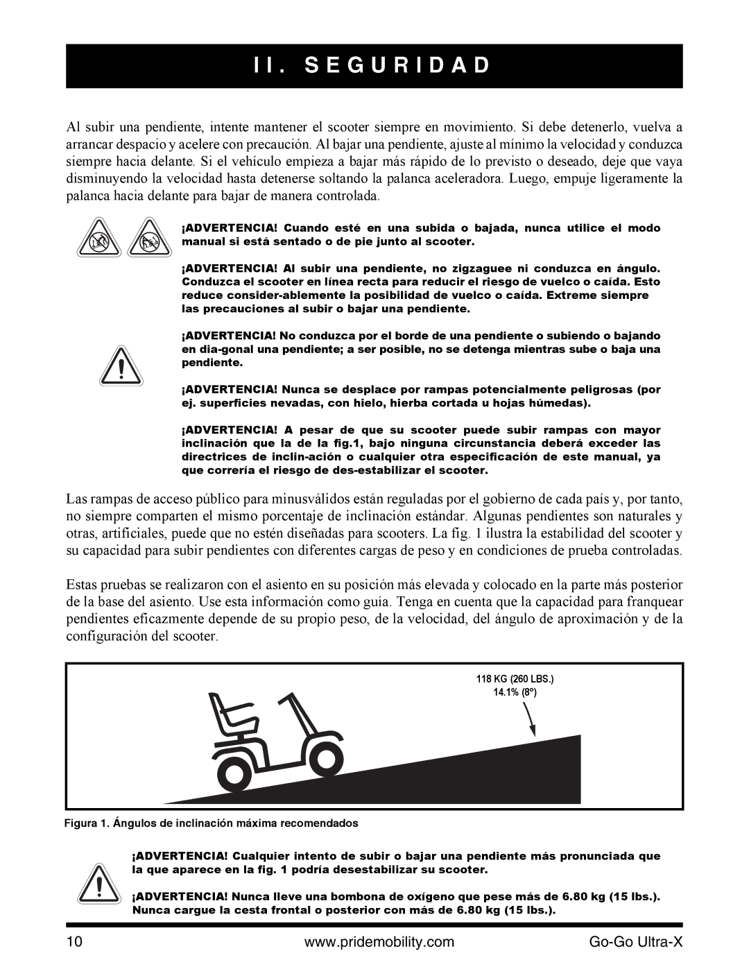 Pride Mobility INFMANU3769 manual 118 KG 260 LBS 14.1% 
