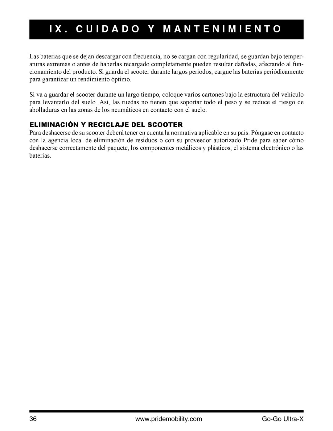 Pride Mobility INFMANU3769 manual Eliminación Y Reciclaje DEL Scooter 