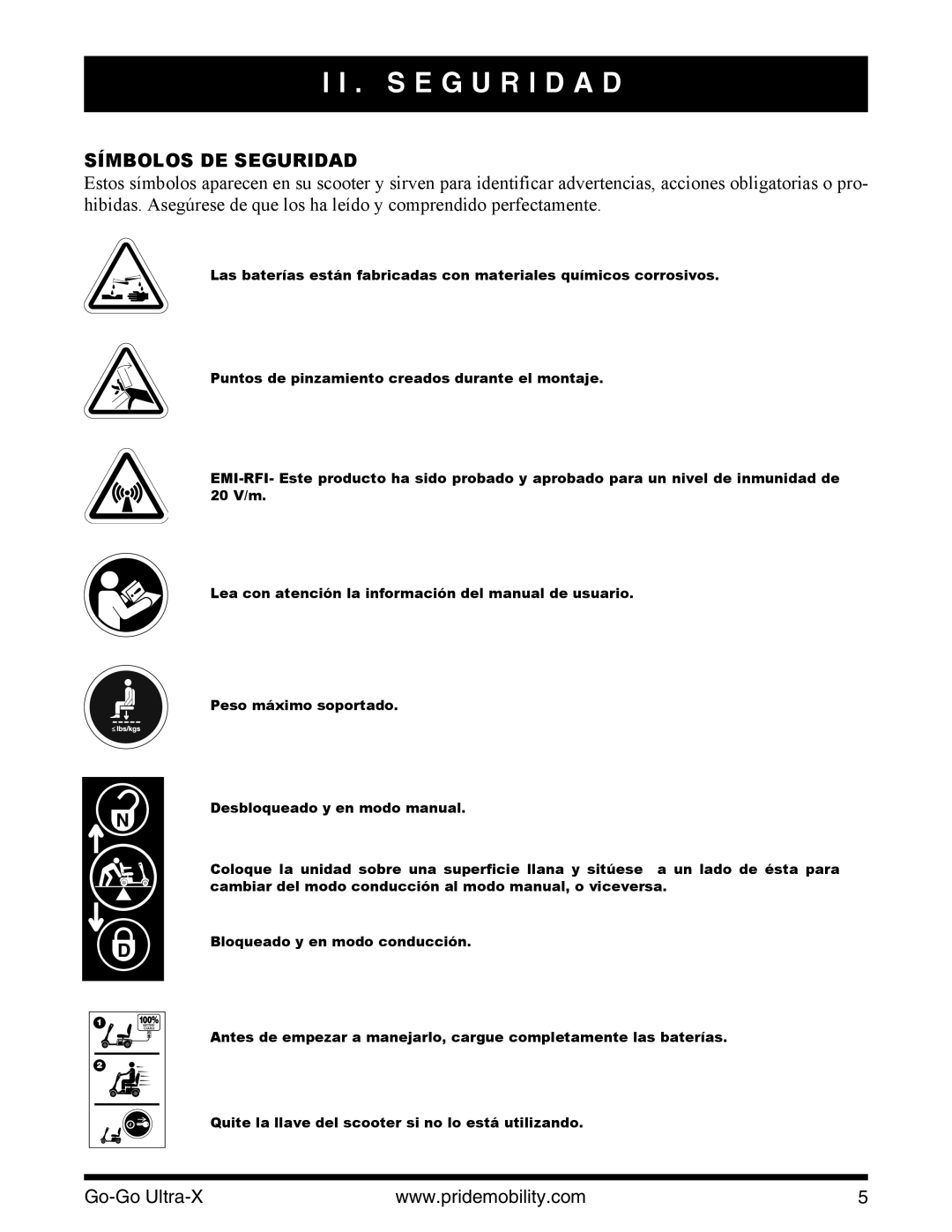 Pride Mobility INFMANU3769 manual S E G U R I D a D, Símbolos DE Seguridad 