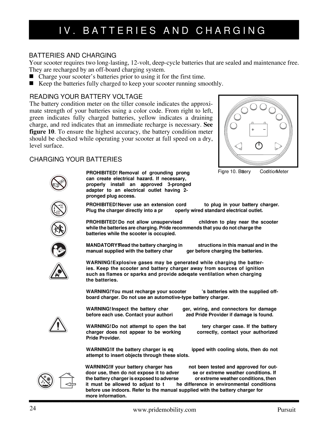 Pride Mobility INFMANU3890 B a T T E R I E S a N D C H a R G I N G, Batteries and Charging, Reading Your Battery Voltage 