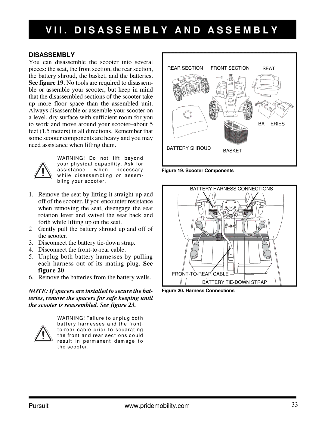 Pride Mobility INFMANU3890 manual I . D I S a S S E M B L Y a N D a S S E M B L Y, Disassembly 