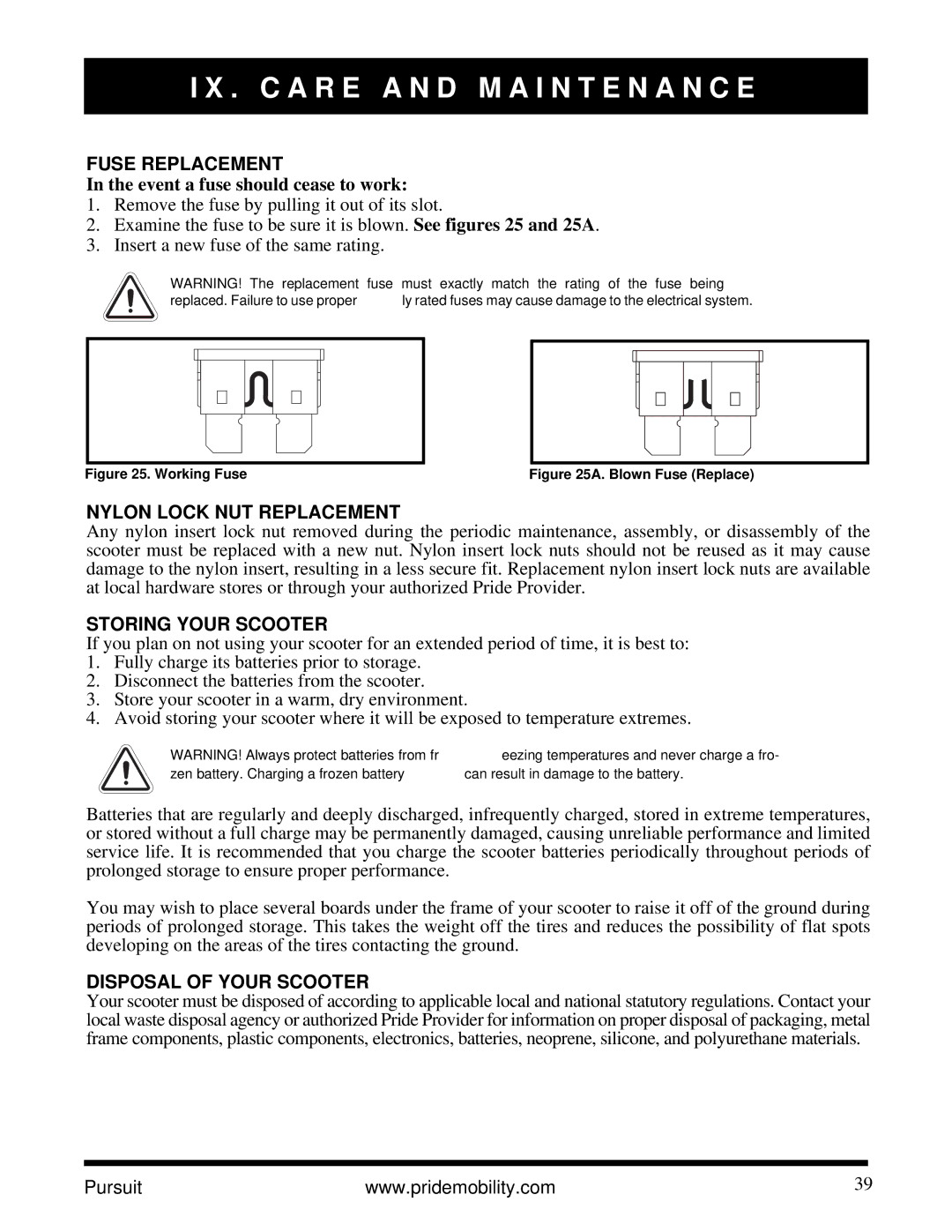 Pride Mobility INFMANU3890 manual Fuse Replacement, Event a fuse should cease to work, Nylon Lock NUT Replacement 