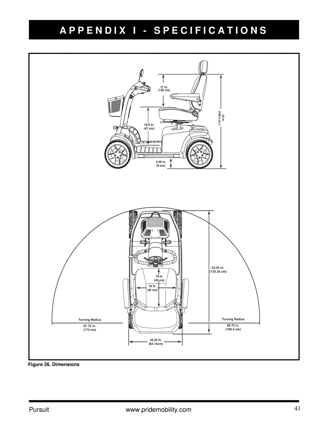 Pride Mobility INFMANU3890 manual Dimensions 