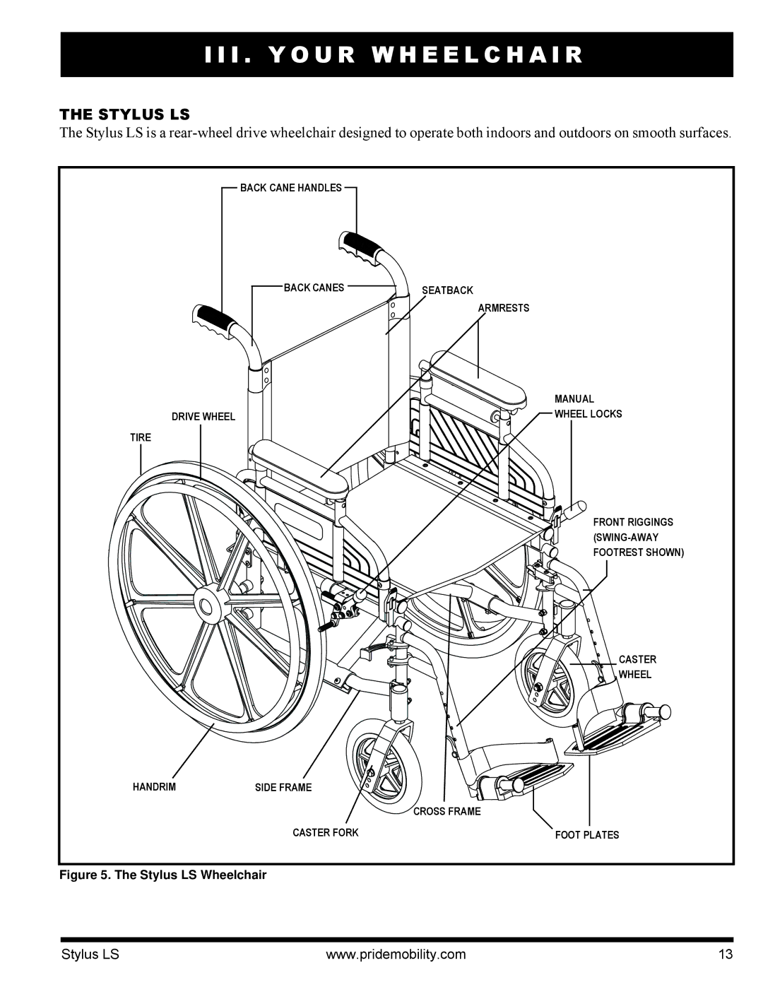 Pride Mobility INFMANU4093 manual I . Y O U R W H E E L C H a I R, Stylus LS 