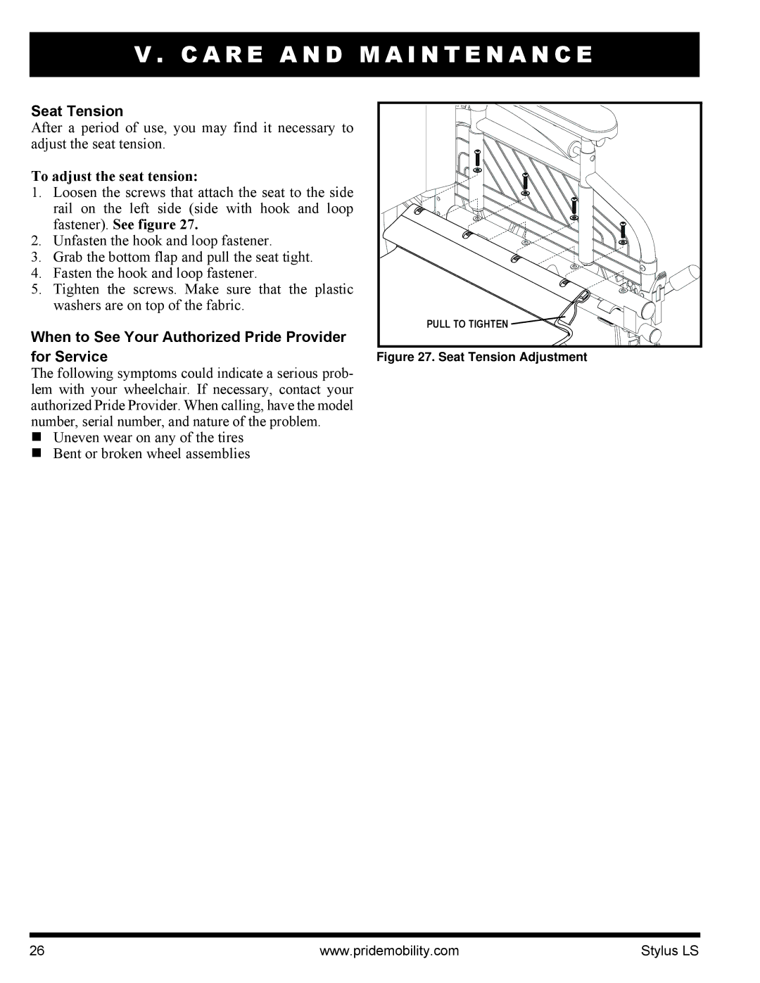 Pride Mobility INFMANU4093 manual Seat Tension, To adjust the seat tension 