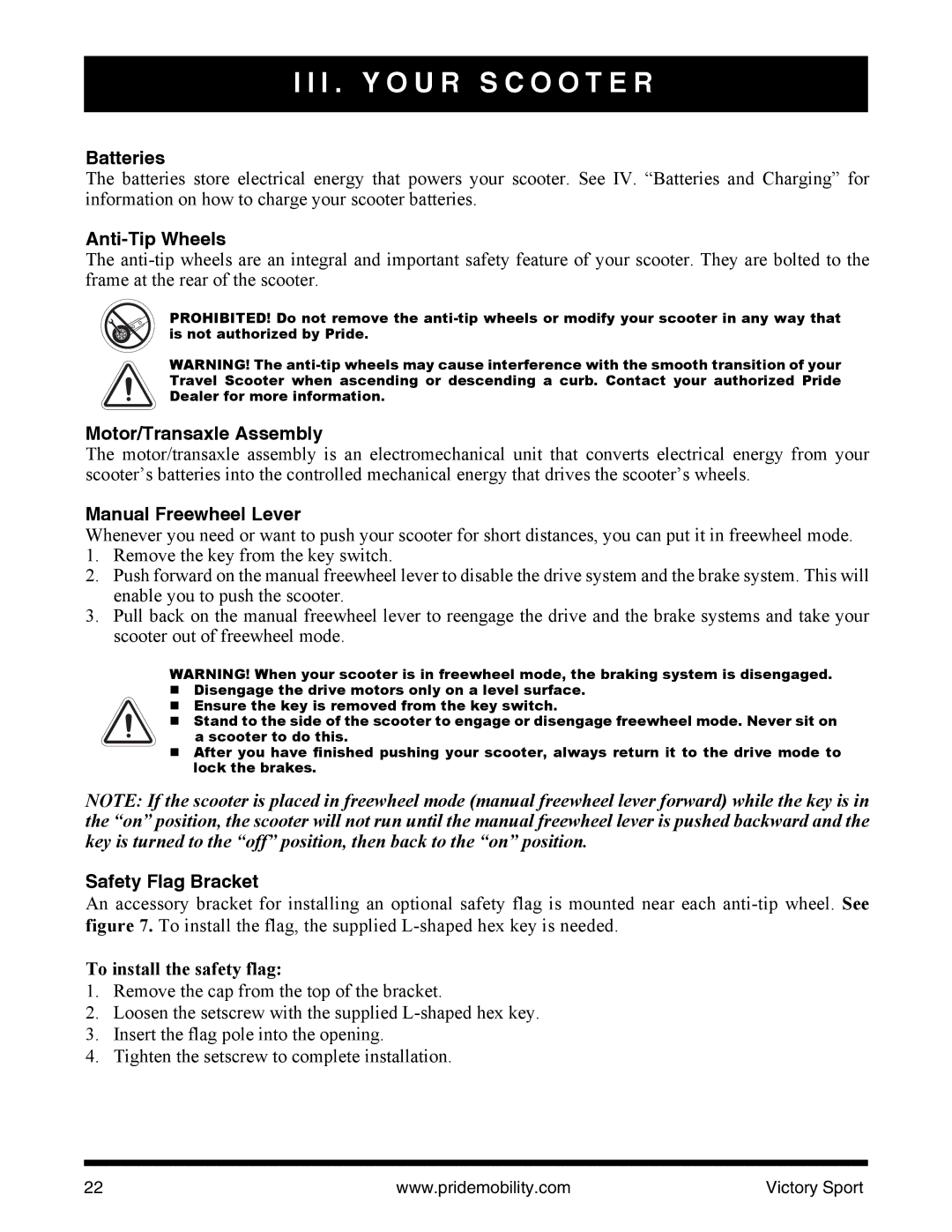 Pride Mobility INFMANU4206 manual Batteries, Anti-Tip Wheels, Motor/Transaxle Assembly, Manual Freewheel Lever 