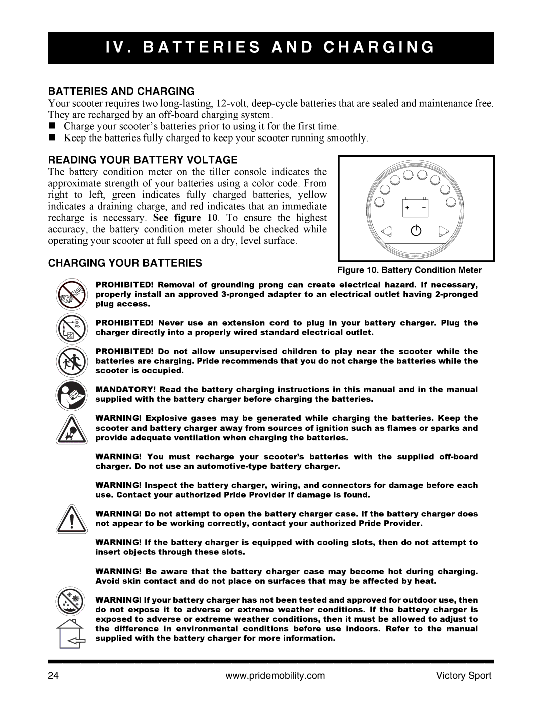 Pride Mobility INFMANU4206 B a T T E R I E S a N D C H a R G I N G, Batteries and Charging, Reading Your Battery Voltage 