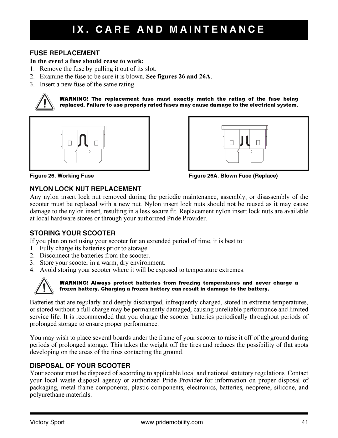 Pride Mobility INFMANU4206 manual Fuse Replacement, Event a fuse should cease to work, Nylon Lock NUT Replacement 