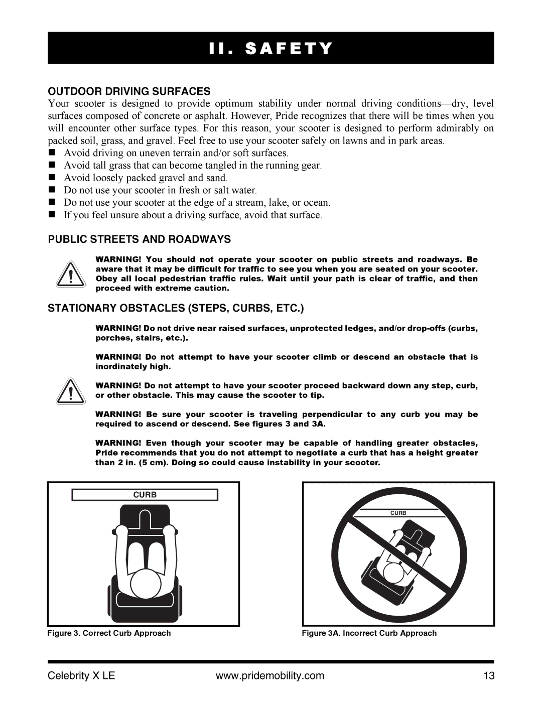 Pride Mobility INFMANU4440 manual Outdoor Driving Surfaces, Correct Curb Approach 