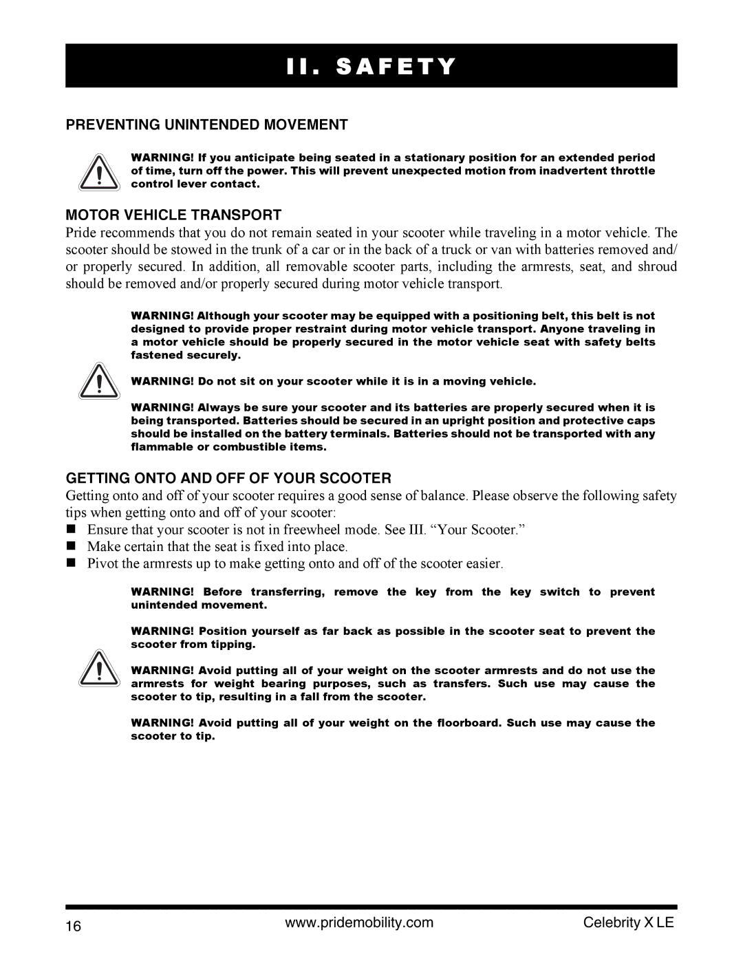 Pride Mobility INFMANU4440 Preventing Unintended Movement Motor Vehicle Transport, Getting Onto and OFF of Your Scooter 