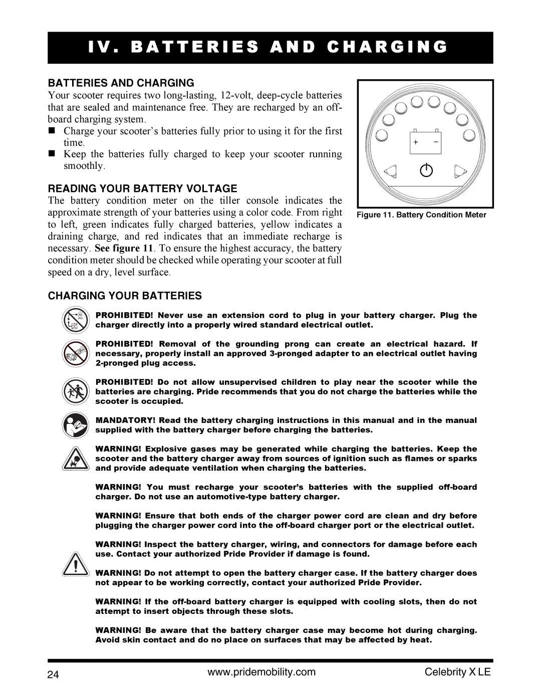 Pride Mobility INFMANU4440 B a T T E R I E S a N D C H a R G I N G, Batteries and Charging, Reading Your Battery Voltage 