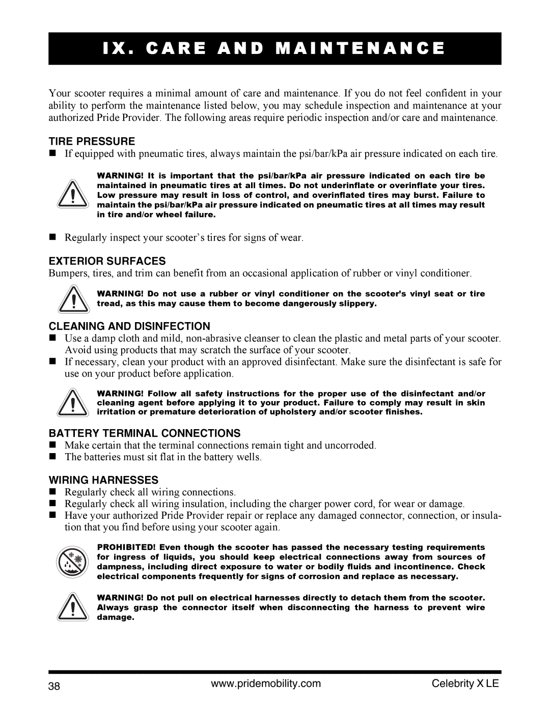 Pride Mobility INFMANU4440 manual C a R E a N D M a I N T E N a N C E 