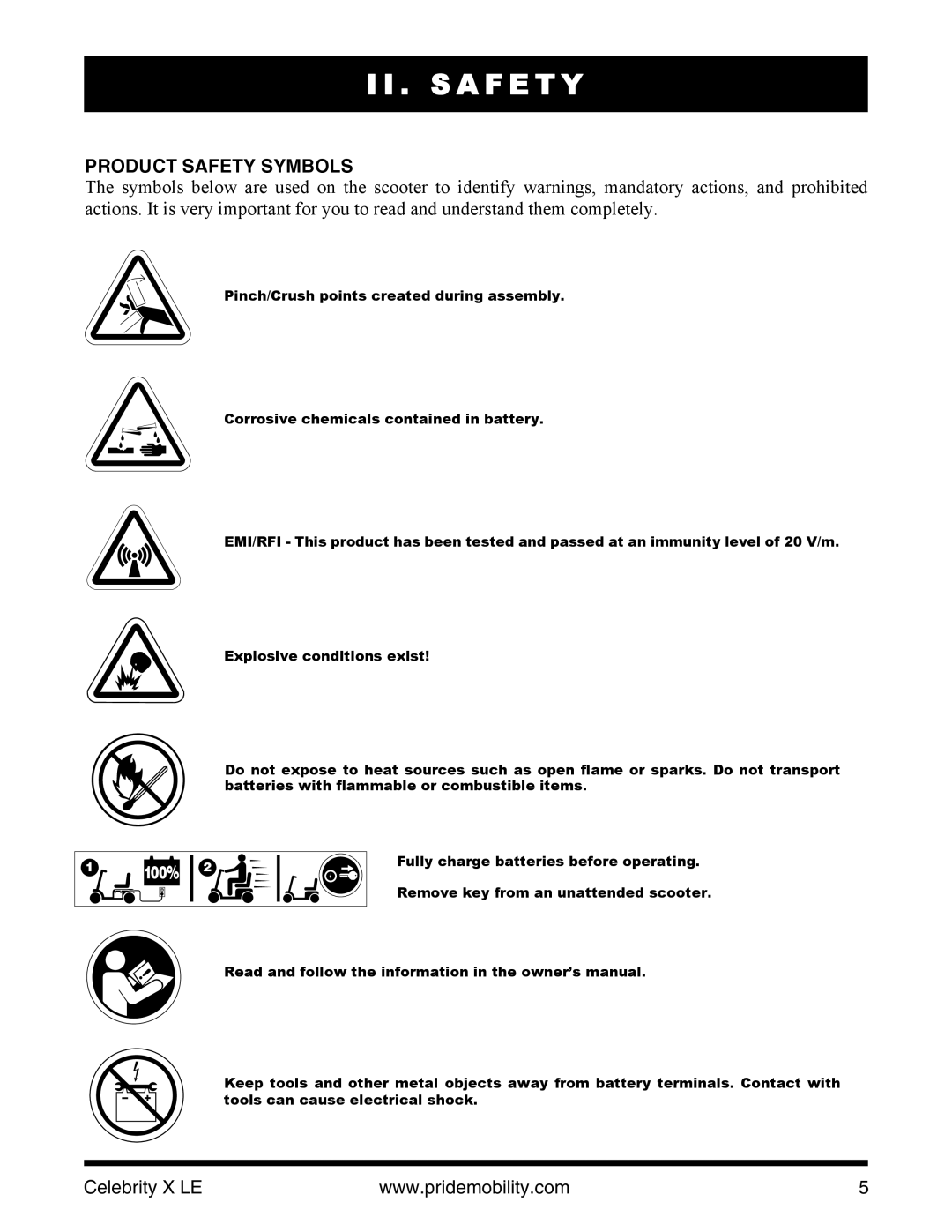 Pride Mobility INFMANU4440 manual S a F E T Y, Product Safety Symbols 