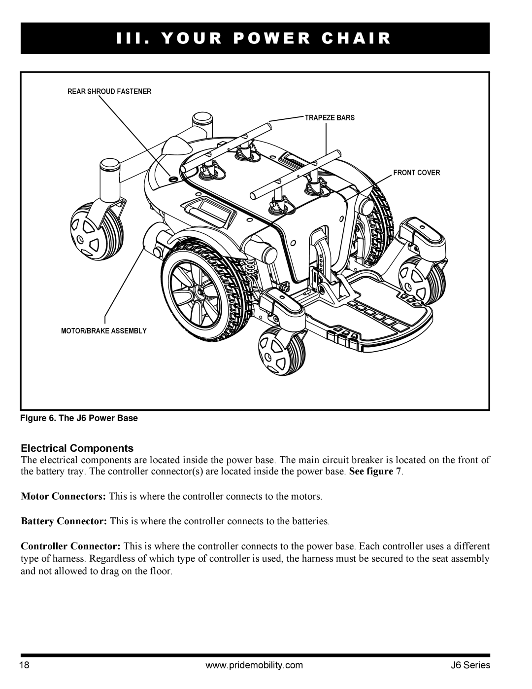 Pride Mobility J6 2SP manual Electrical Components, J6 Power Base 