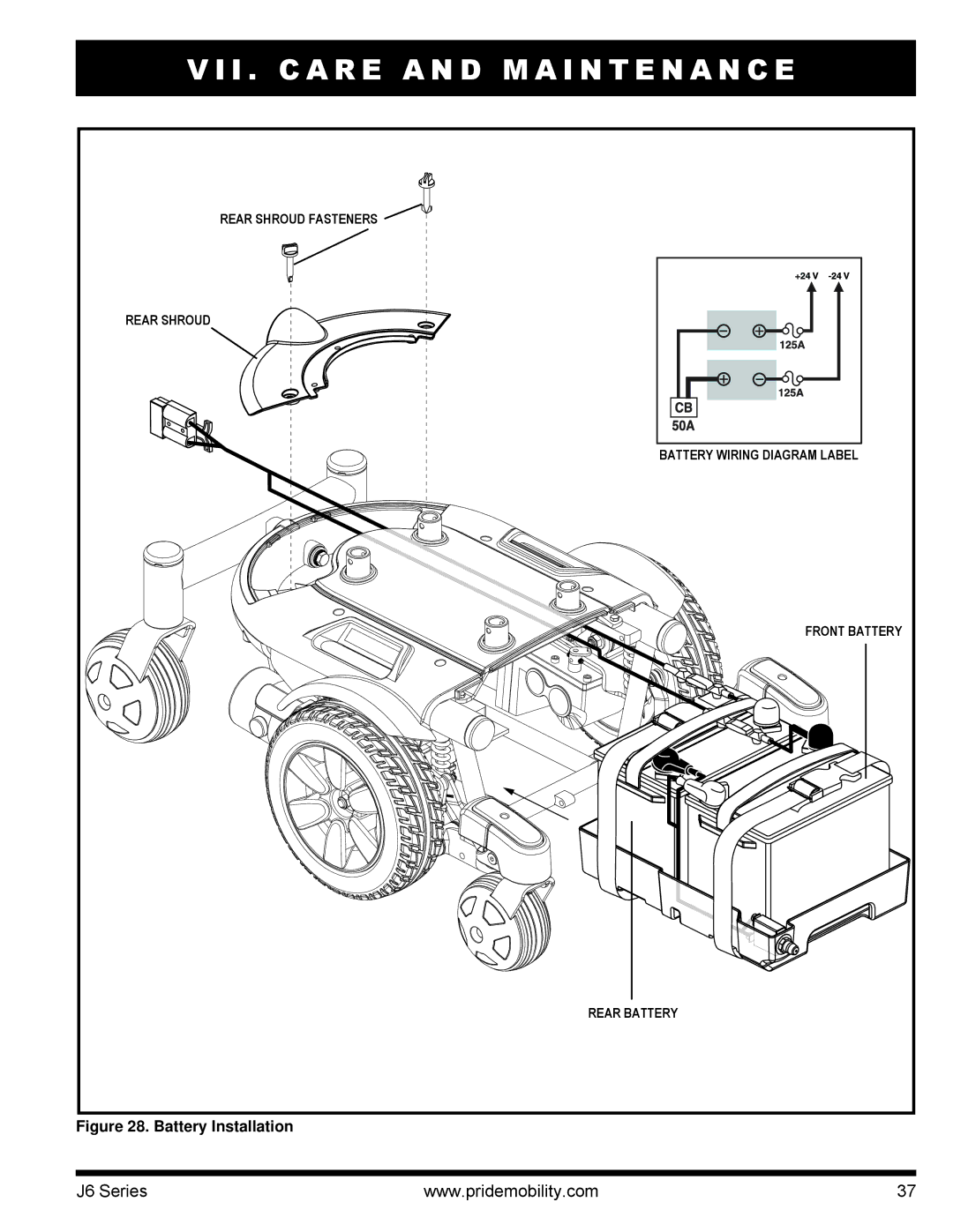 Pride Mobility J6 2SP manual Battery Installation 