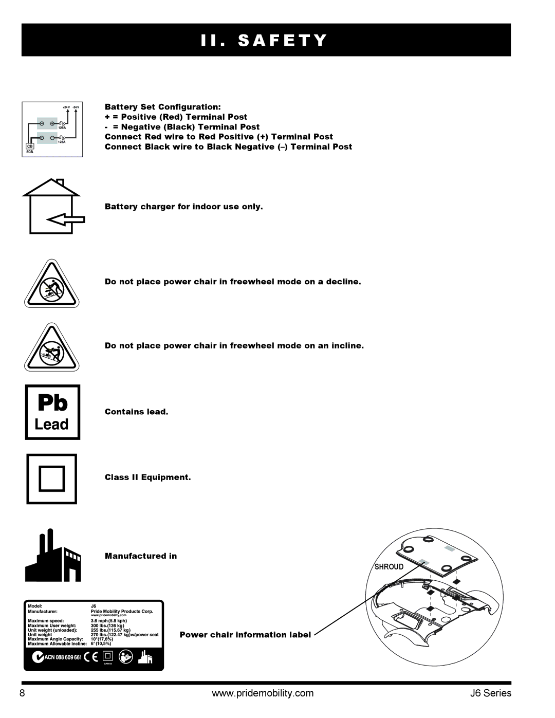 Pride Mobility J6 2SP manual Shroud 