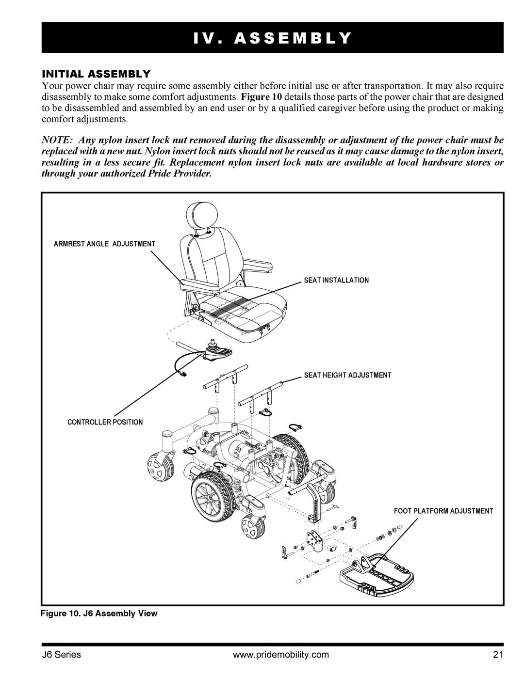 Pride Mobility J6 2SP manual A S S E M B L Y, Initial Assembly 