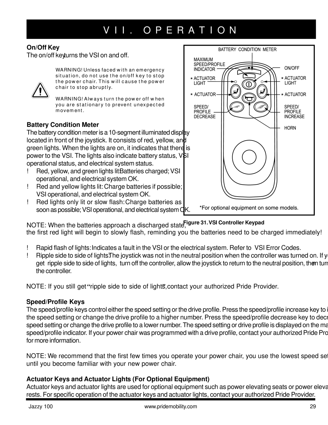 Pride Mobility Jazzy 100 manual On/Off Key, Battery Condition Meter, Speed/Profile Keys 