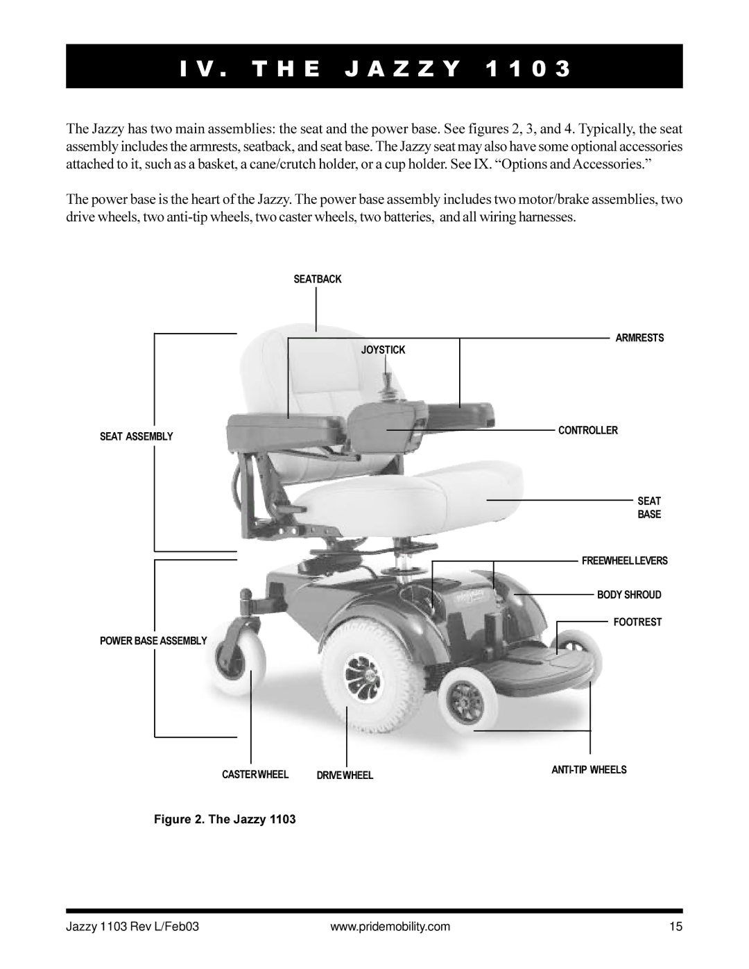 Pride Mobility Jazzy 1103 owner manual T H E J a Z Z Y 1 1 0 