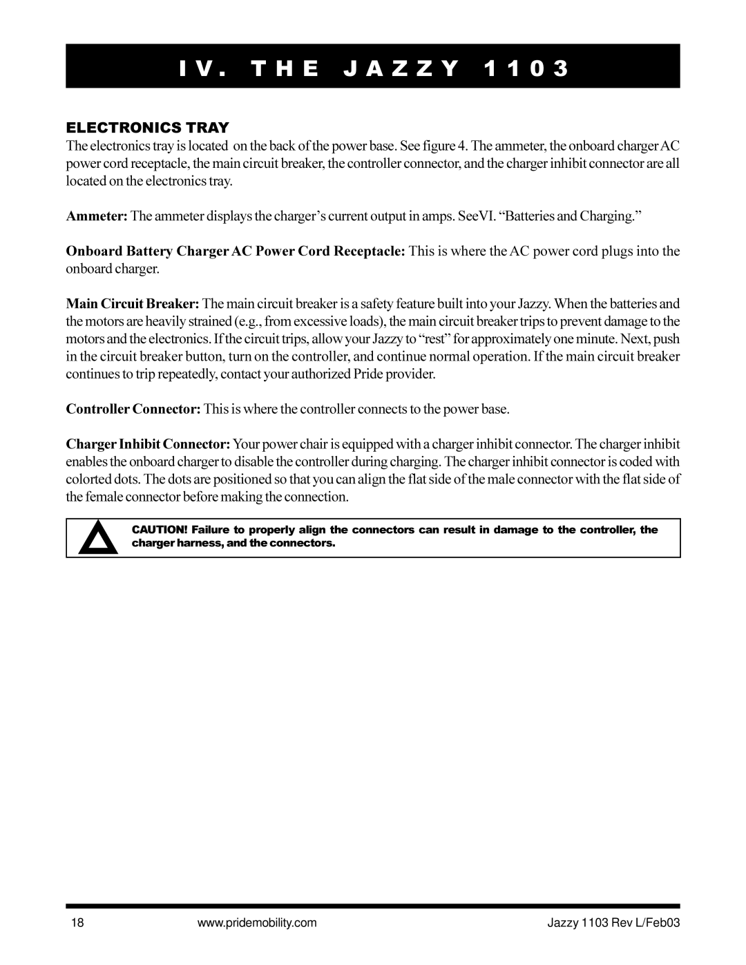 Pride Mobility Jazzy 1103 owner manual Electronics Tray 