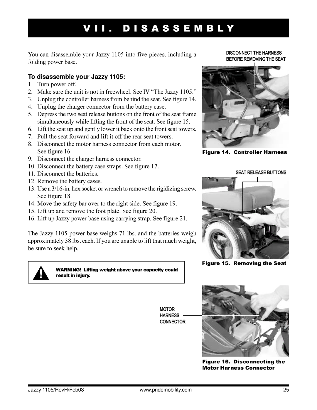 Pride Mobility Jazzy 1105 owner manual I . D I S a S S E M B L Y, To disassemble your Jazzy 