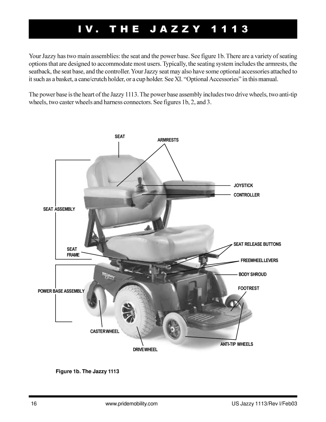 Pride Mobility Jazzy 1113 owner manual T H E J a Z Z Y 1 1 1 