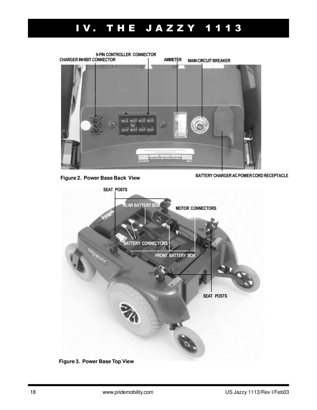 Pride Mobility Jazzy 1113 owner manual Power Base Back View 