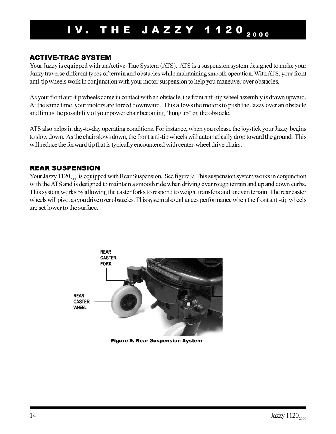 Pride Mobility jazzy 1120 owner manual ACTIVE-TRAC System, Rear Suspension 