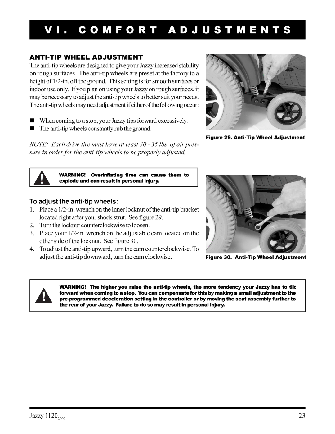 Pride Mobility jazzy 1120 owner manual ANTI-TIP Wheel Adjustment, To adjust the anti-tip wheels 