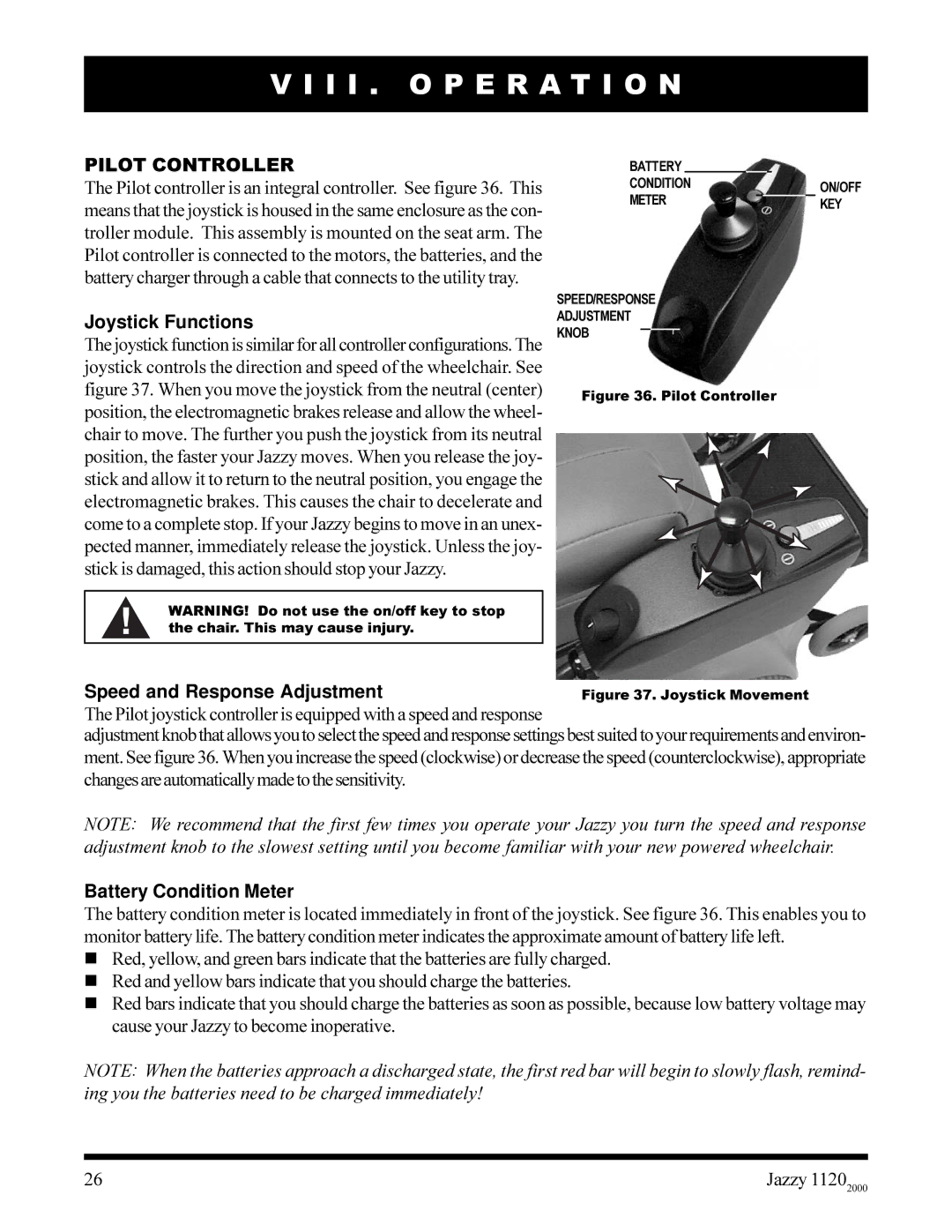 Pride Mobility jazzy 1120 Pilot Controller, Joystick Functions, Speed and Response Adjustment, Battery Condition Meter 