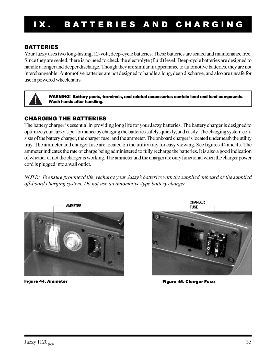 Pride Mobility jazzy 1120 owner manual B a T T E R I E S a N D C H a R G I N G, Charging the Batteries 