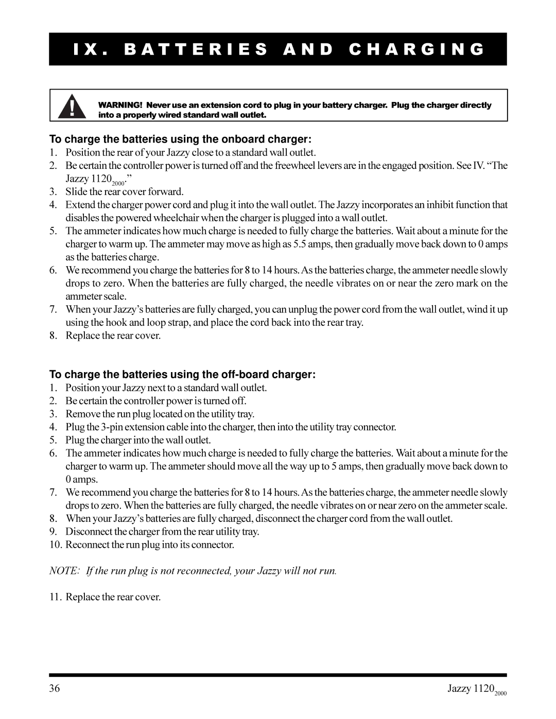 Pride Mobility jazzy 1120 owner manual To charge the batteries using the onboard charger 