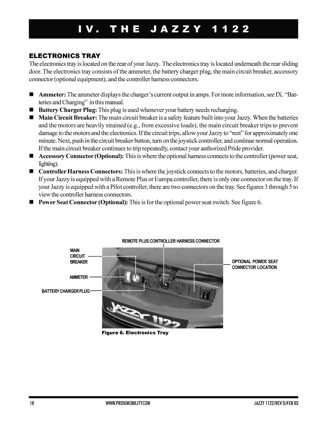 Pride Mobility Jazzy 1122 owner manual Electronics Tray 