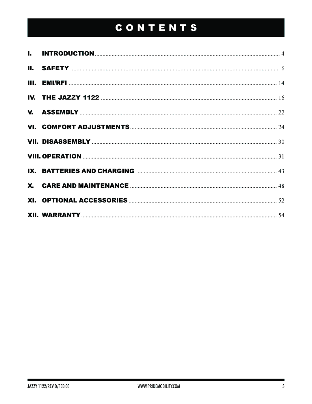 Pride Mobility Jazzy 1122 owner manual N T E N T S 