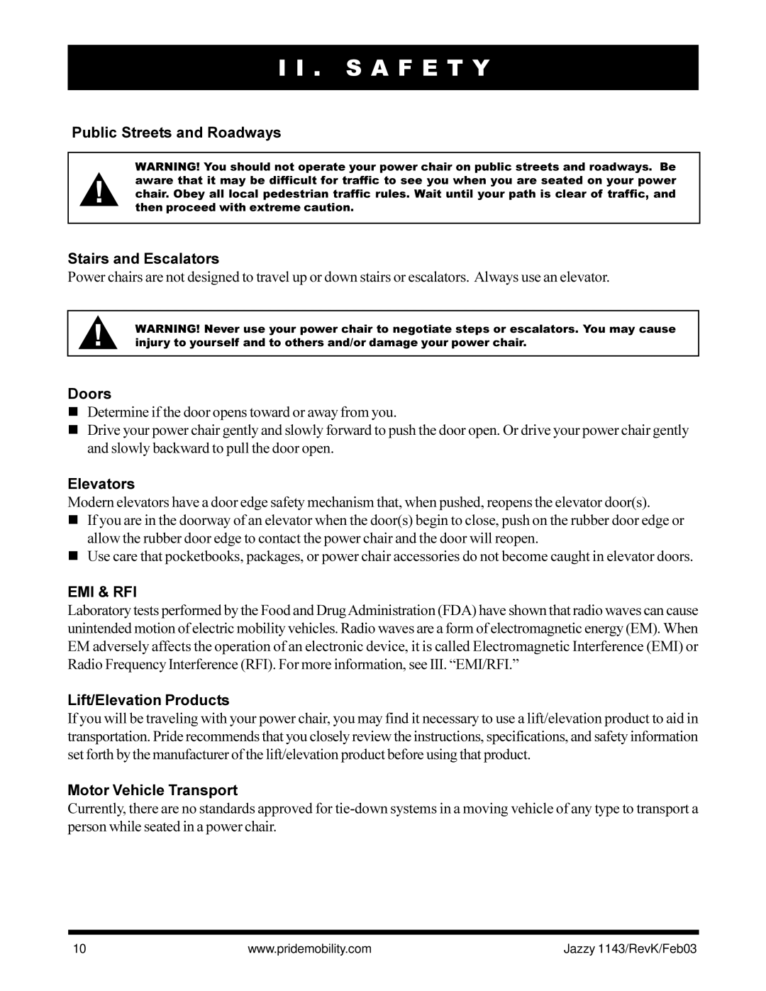 Pride Mobility Jazzy 1143 owner manual Emi & Rfi 