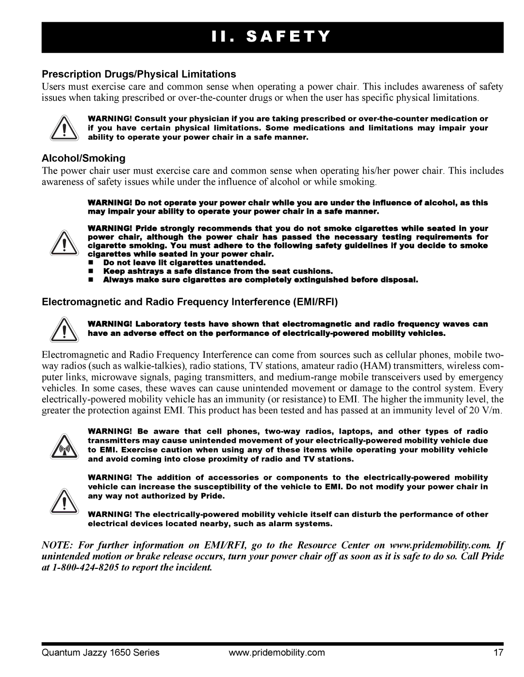 Pride Mobility Jazzy 1650 3EHD, Jazzy 1650 2EHD manual Prescription Drugs/Physical Limitations, Alcohol/Smoking 