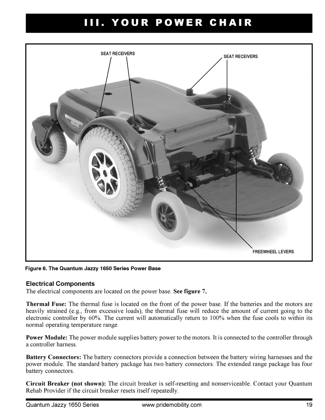 Pride Mobility Quantum 1650 3SPVHD, Jazzy 1650 2EHD manual Electrical Components, Quantum Jazzy 1650 Series Power Base 