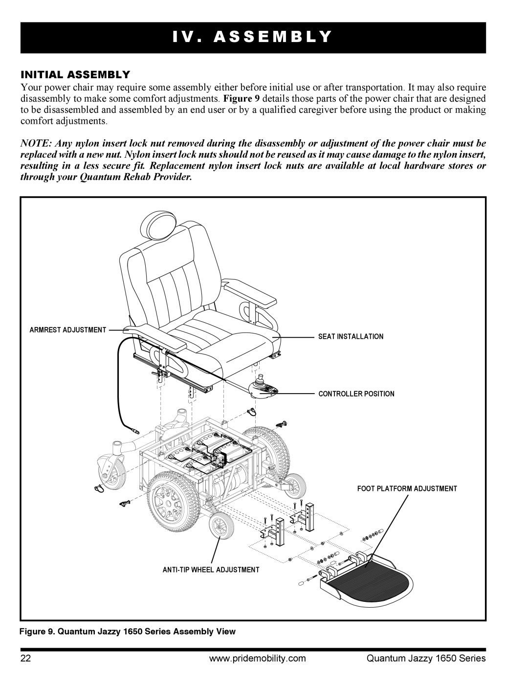 Pride Mobility Quantum 1650 2SPVHD, Jazzy 1650 2EHD, Jazzy 1650 3EHD, Quantum 1650 3SPVHD A S S E M B L Y, Initial Assembly 