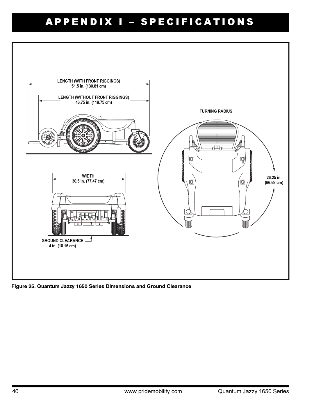 Pride Mobility Jazzy 1650 2EHD, Jazzy 1650 3EHD manual Quantum Jazzy 1650 Series Dimensions and Ground Clearance 