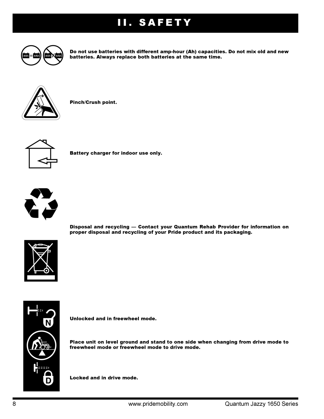 Pride Mobility Jazzy 1650 2EHD, Jazzy 1650 3EHD, Quantum 1650 2SPVHD, Quantum 1650 3SPVHD manual S a F E T Y 