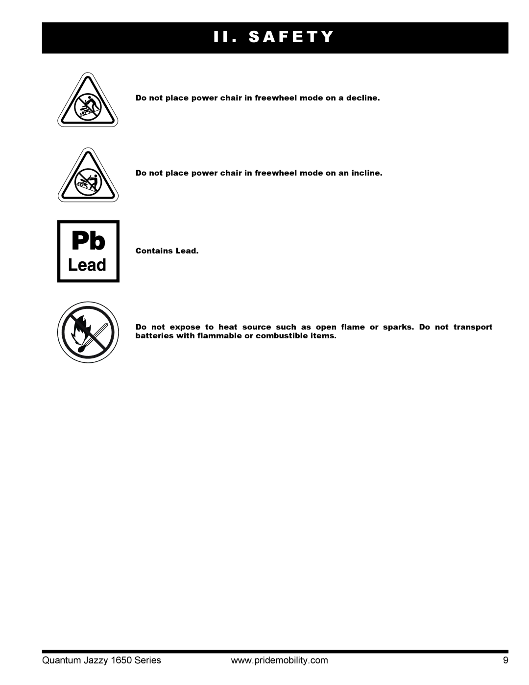 Pride Mobility Jazzy 1650 3EHD, Jazzy 1650 2EHD, Quantum 1650 2SPVHD, Quantum 1650 3SPVHD manual S a F E T Y 