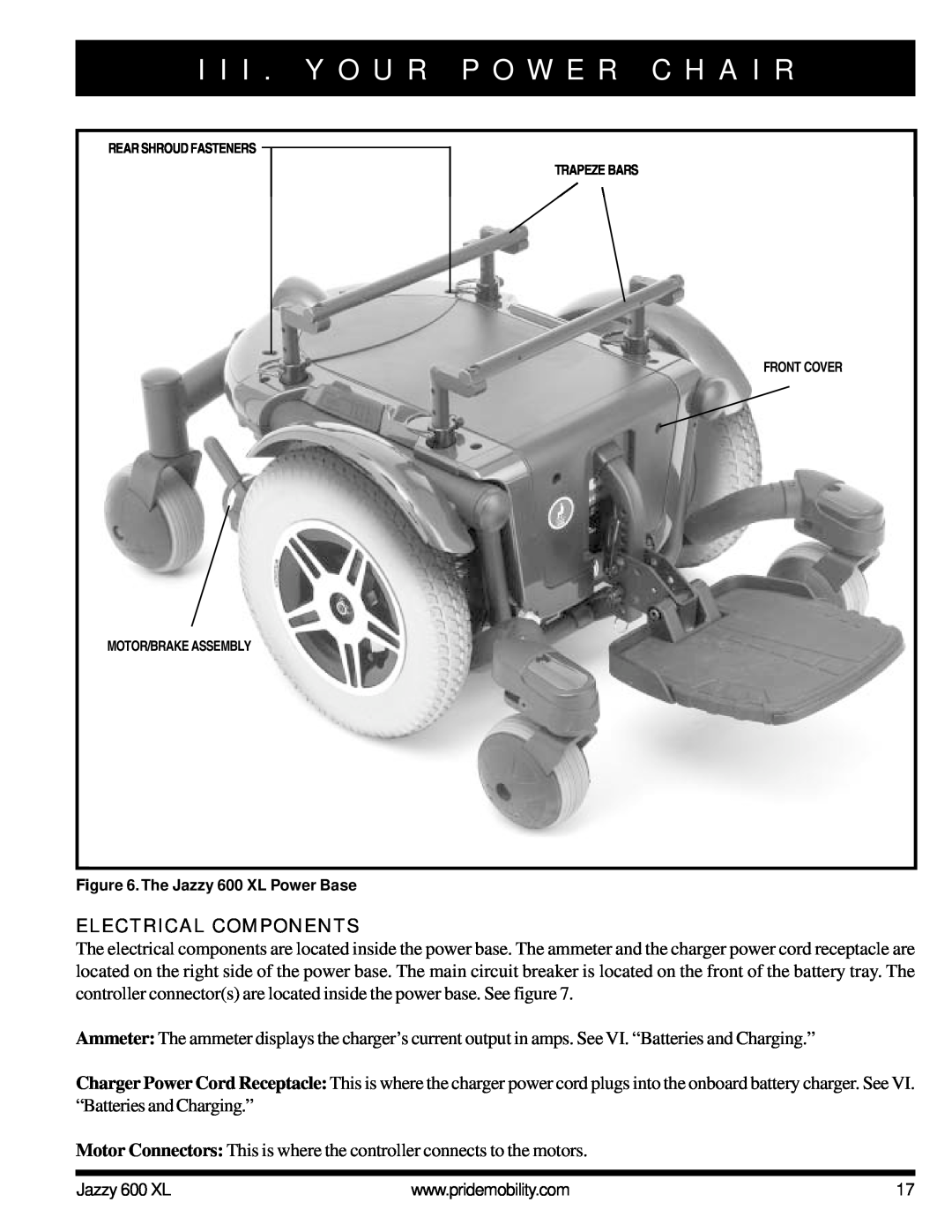 Pride Mobility Jazzy 600 XL owner manual Electrical Components, I I I . Y O U R P O W E R C H A I R 